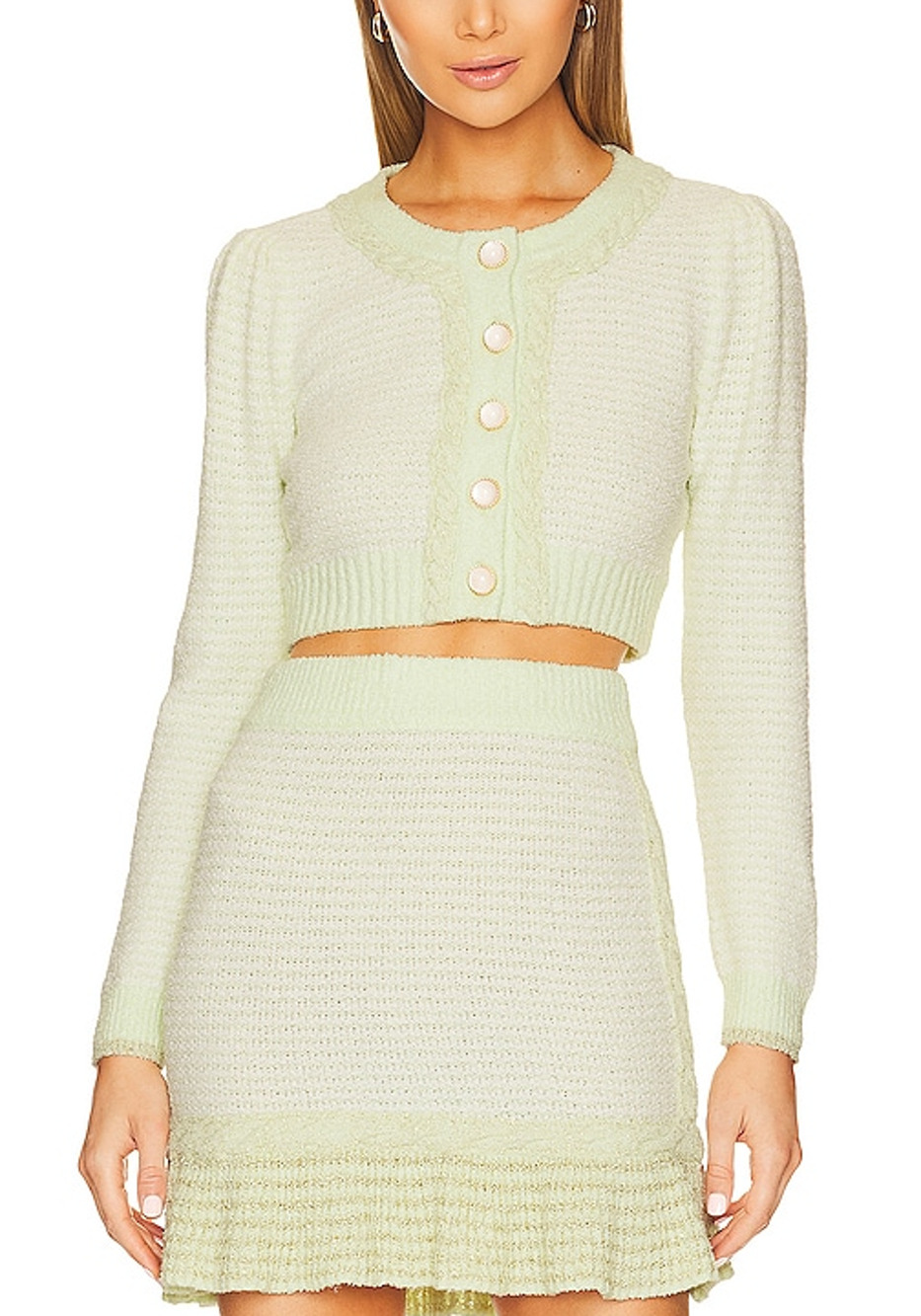 Loveshackfancy Cropped Light Green Twain Cardigan Size XS